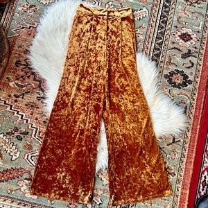 Gold Velvet Wide Leg Pants